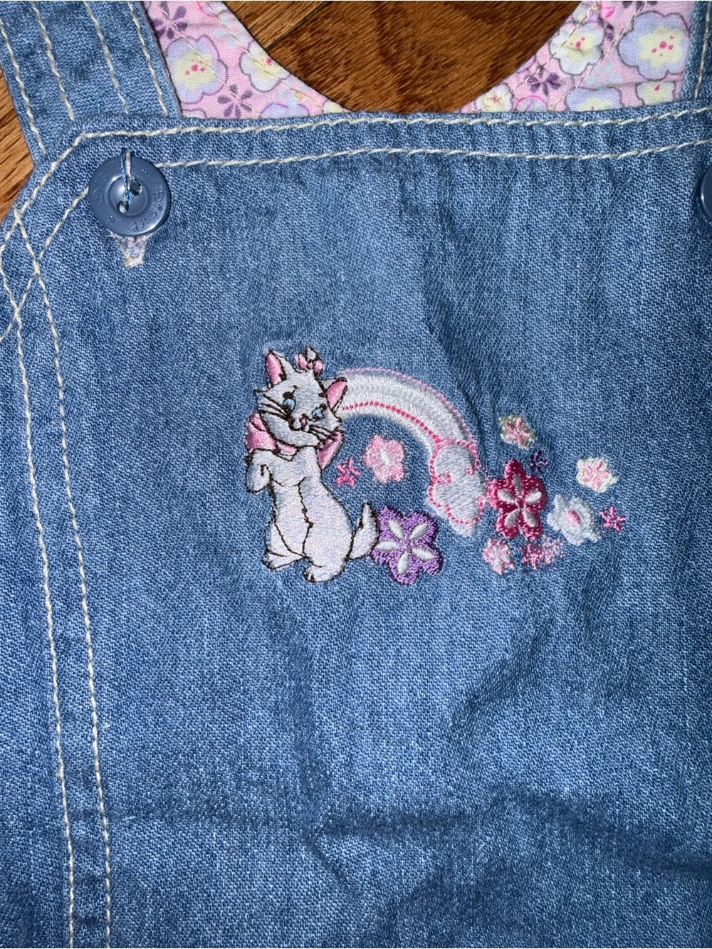 Vintage Y2K Disney Baby Marie The Aristocats Denim Jumper Dress Floral 3-6M